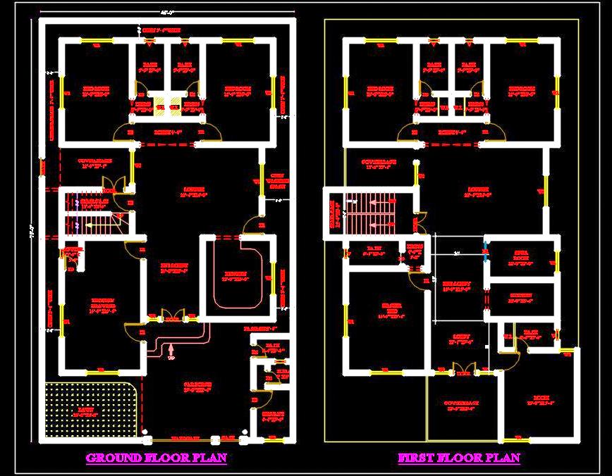 2-Storey House Layout DWG - Modern 45'x75' Design